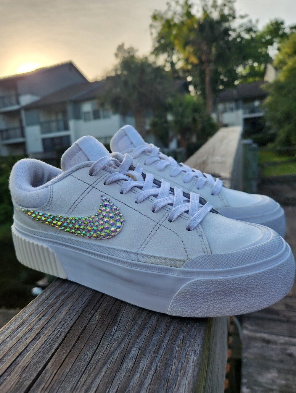 Nike Women's Court Legacy Platform White Rhinestones Customized Sneakers Size 6 - Picture 12 of 16